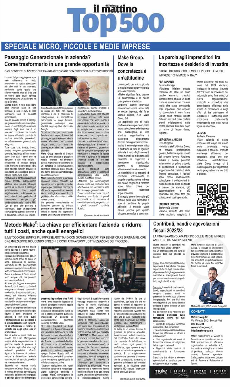 top 500 mattino di padova Deimos rassegna stampa make group